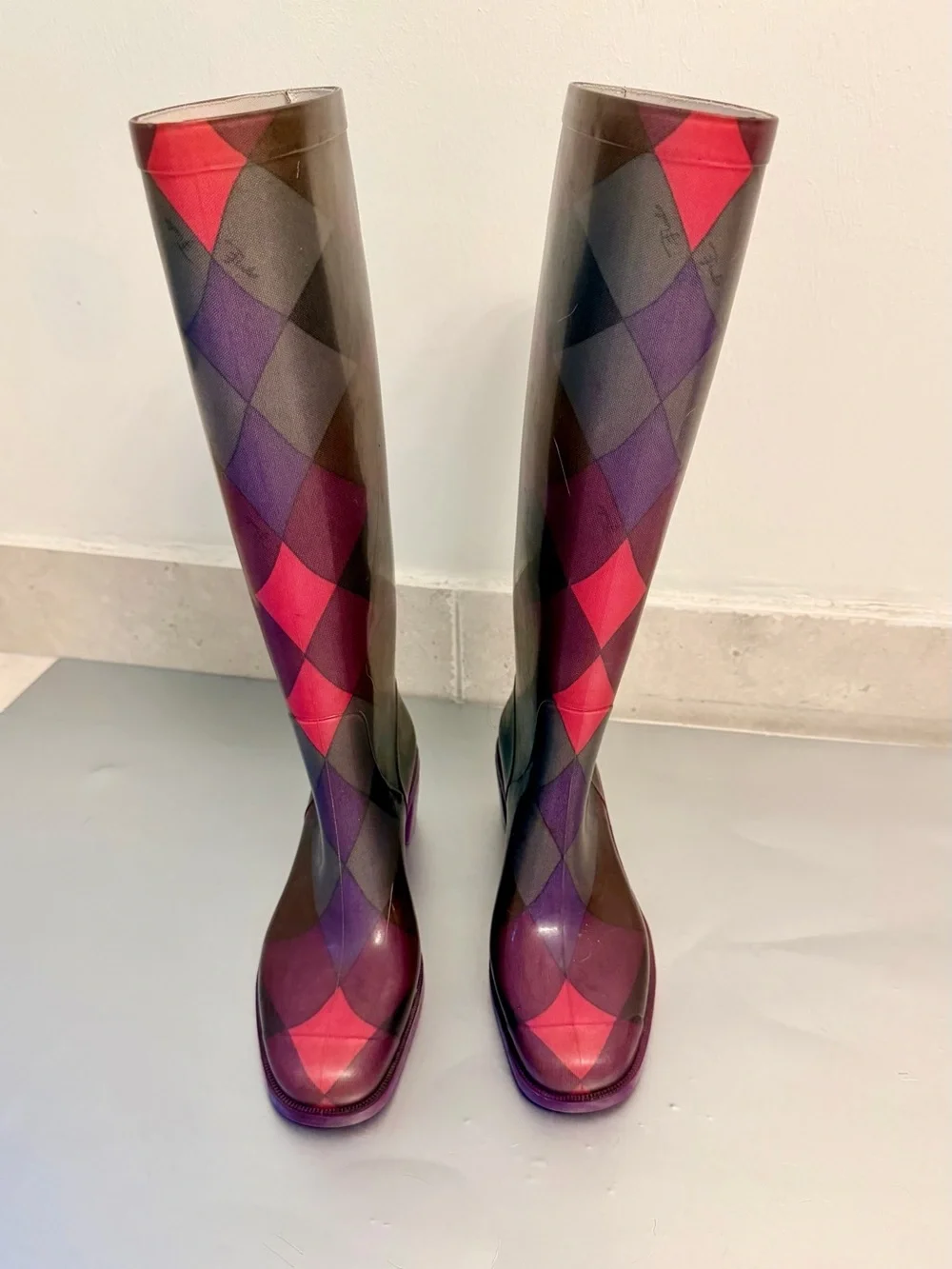 Emilio Pucci Purple Patterned Knee-High Rain Boots EU37 6.5-7 US